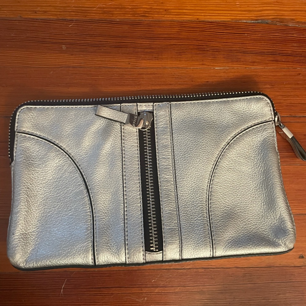 Milly - silver leather clutch - dimensions - 12”x7”